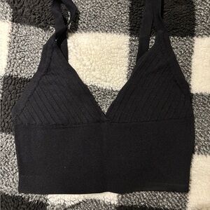 Zara Black Tank Top with Adjustable Straps and Plunging Neckline